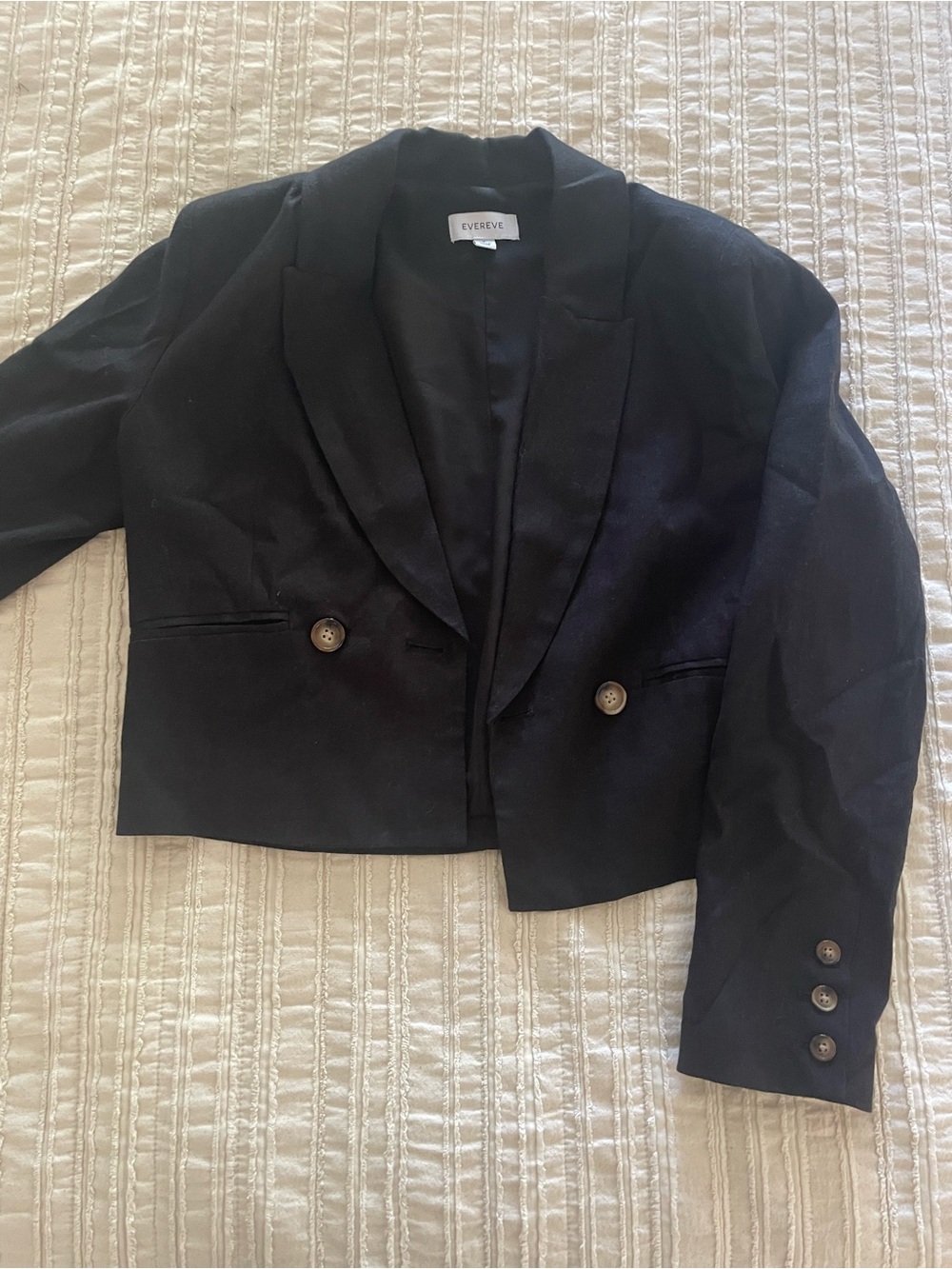 Evereve linen blend Black Cropped Double-Button Blazer